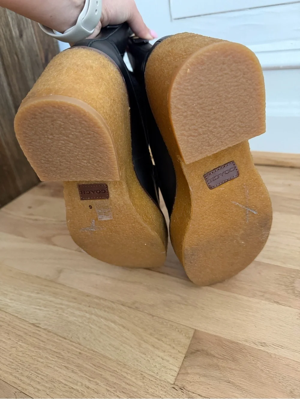 Coach Black Leather Platform Delaney Chelsea Boot with Gum Sole Size 6